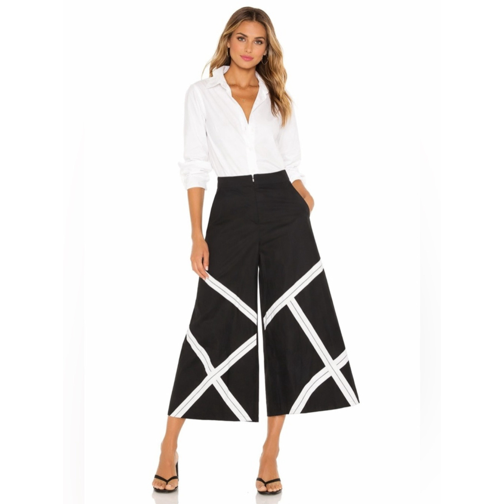 Ozai N Ku Wide Leg Pants Black White Stripe High Waist Cropped Resort Medium